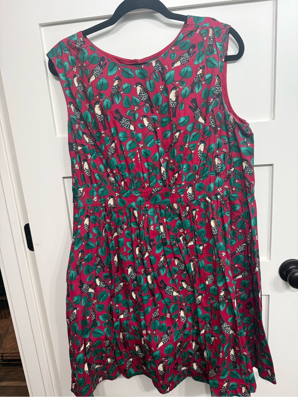Emily and Fin Red and Green Bird Print Sleeveless Dress 1X